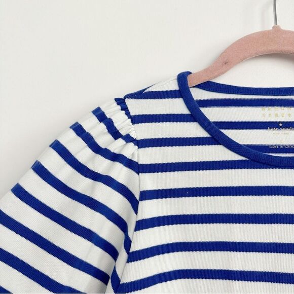 Kate Spade Broome Street Striped Puff  Sleeve Tassel Hem Top Sz Small - Picture 3 of 14